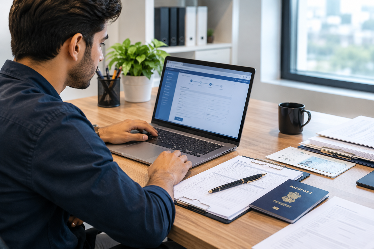Applicant reviewing OCI documents on a laptop